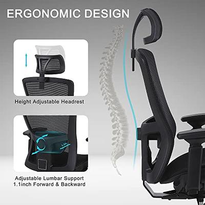 Soohow Ergonomic Mesh Office Chair, Computer Desk Chair Ergonomic, High Back  Office Chair with Headrest, Adjustable Lumbar Support and 3D Armrests. 