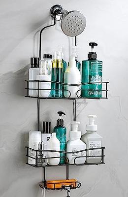 Gaseawolf Over Shower Door Caddy, Hanging Organizer With 2-Tier Rack and  Hooks, Holds Body Wash, Shampoo, Soap, Razor, Towel