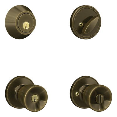 First Secure by Schlage Hawkins Keyed Entry Door Knob Lock in Antique Brass  for Exterior 