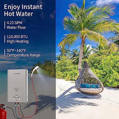 Portable Water Heater, Camplux 1.58 GPM On Demand Propane Water Heater,  Outdoor Gas Water Heater, Gray 