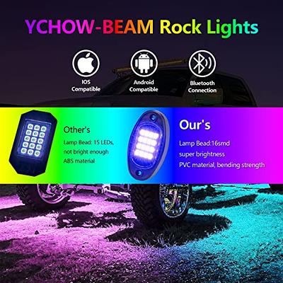 YCHOW-BEAM RGB LED Rock Lights Kit, 8 pods Underglow Multicolor Neon Light  with APP Control