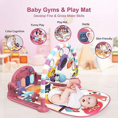 Baby Gym with Kick and Play Piano,Baby Play Mat Tummy Time Baby Activity  Gym Mat with 5 Infant Learning Sensory for Baby, Music and Lights Boy or  Girl