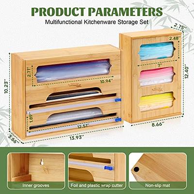 9 in 1 Bamboo Zip Lock Bag Organizer for Drawer with Cutter, Wall Mount  Foil and Plastic Wrap Organizer, Sandwich Bag Organizer for Drawer, Ziplock