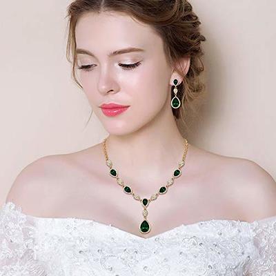 EleQueen Women's Wedding Bridal Jewelry Sets for Brides Bridesmaids, Cubic  Zirconia Teardrop Necklace Tennis Bracelet Dangle Earrings Jewellery Set  Emerald Color - Yahoo Shopping