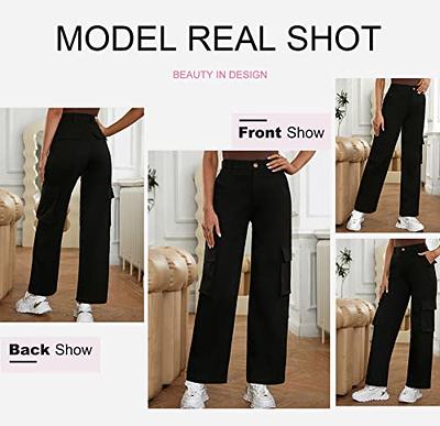 Black Cargo Pants Women Clothes Full Length Baggy Trousers High