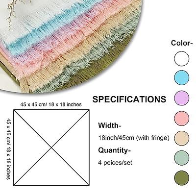 Dololoo Handmade Cloth Napkins with Fringe, 18 x 18 Inches 100% Cotton  Lightweight Napkins, Set of 4 Rustic Fringe Washable Dinner Napkins for