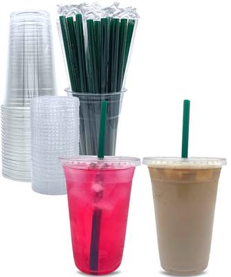 [100 Pack] 16 oz BPA Free Clear Plastic Cups with Flat Slotted Lids for Iced Cold Drinks Coffee Tea Smoothie Bubble Boba Disposable Medium Size