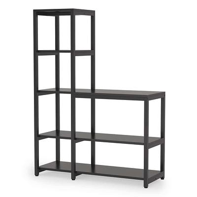 FUFU&GAGA Black 5-Tiers Standing Baker's Racks with Wood Table Utility Storage Shelf Kitchen Organizer Rack