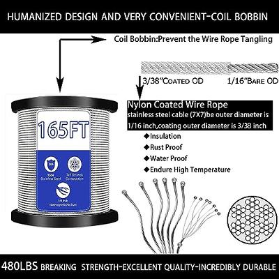  100Ft Stainless Steel 304 Black Wire Rope,Light Guide Wire,Vinyl  Coated,7x7 Strand Core,Wire Rope OD 1/16,Coated OD 3/32 for Hanging String  Lights, Artificial Plants and Railing Kit Decking Stair : Industrial 
