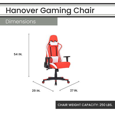 Hanover Commando Ergonomic Gaming Chair with Adjustable GAS Lift Seating, Lumbar and Neck Support - Black and Red