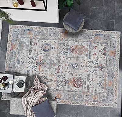 Adiva Rugs Machine Washable Area Rug for Living Room, Bedroom, Bathroom, Kitchen, Printed Vintage Home Decor, Floor Decoration Carpet Mat (Terra