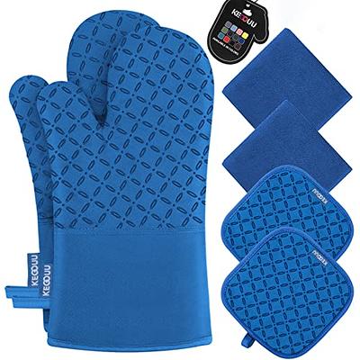 KEGOUU Oven Mitts and Pot Holders 6pcs Set, Kitchen Oven Glove High Heat  Resistant 500 Degree Extra Long Oven Mitts and Potholder with Non-Slip  Silicone Surface for Cooking (Royal Blue) - Yahoo