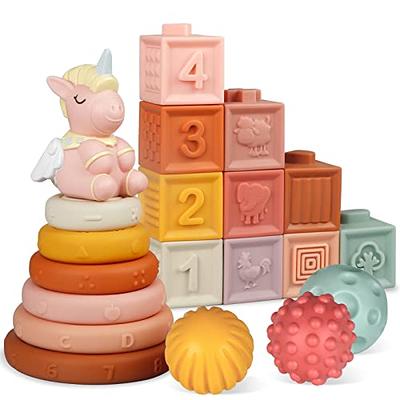 Baby Toys 6 to 12 Months, Soft Building Blocks & Baby Sensory Balls &  Stacking Rings, 3 in 1 Montessori Toys for 1 Year Old, Educational Infant  Toys