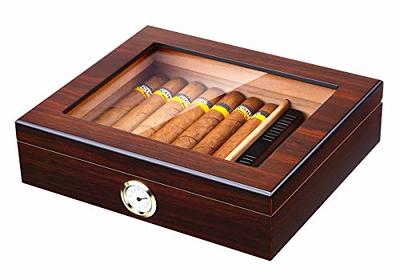 Humidor Glass Top Handcrafted Cedar With Front Digital Hygrometer