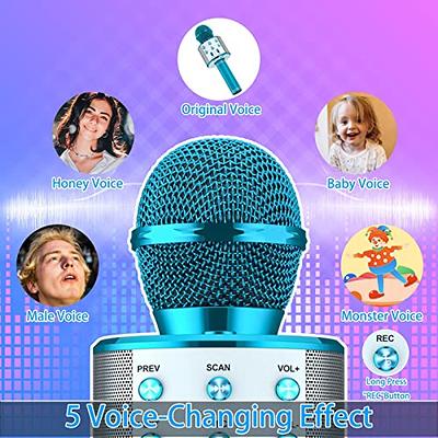 Karaoke Microphone Machine For Kids Adults,Portable Bluetooth Microphone  For Singing,Professional Voice Changer Blue Microphone Wireless,Birthday