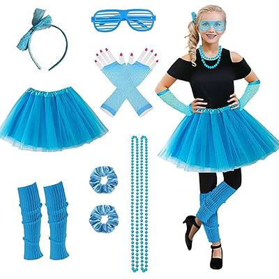 Joizomou Girls 80s Outfit Costume Accessories 7pcs 70s 1980s 90s Costumes  with Blue Tutu Neon Leg Warmers 80s Neon Scrunchies Gloves Necklace Glass  for Cosplay Theme Party - Yahoo Shopping