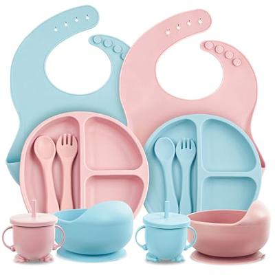  Silicone Baby Feeding Set - 6 Pack Baby Led Weaning Supplies  for Infant & Toddlers 6+ Months, Baby Eating Supplies with Suction Bowl &  Plate, Bib, Training cup, Spoon, Fork 