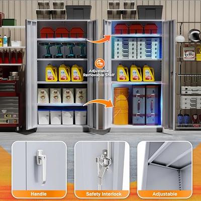 Metal Storage Cabinet Locker for Home Office, 71 Garage Storage Cabinet  with Lockable Doors & Adjustable Shelves - Pantry Cabinets for Kitchen