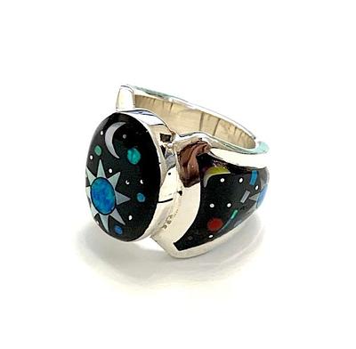 Huge Galaxy, Sun, Star Multicolor Black Onyx Inlay 925 Sterling