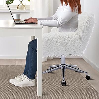 Fluffy Desk Chair, Comfy Modern Faux Fur Home Office Chair with Wheels,  Elegant Swivel Fuzzy Vanity Chair Makeup Arm Chair for Living Room,  Bedroom