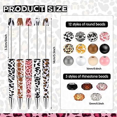 12 Set Plastic Beadable Pens Assorted Bead Pens Wood Beads Crystal Spacer Beads Set Round Beads Black Ink Ballpoint Pen DIY Bead Pen Set for Women