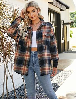 Blooming Jelly Tops Women's Flannel Oversized Shirt Shacket