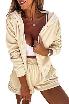 PRETTYGARDEN Women's 2 Piece Velour Tracksuit Casual Long Sleeve Zip Up  Hoodie And Shorts Set Jogger Outfits (Apricot,Large) - Yahoo Shopping