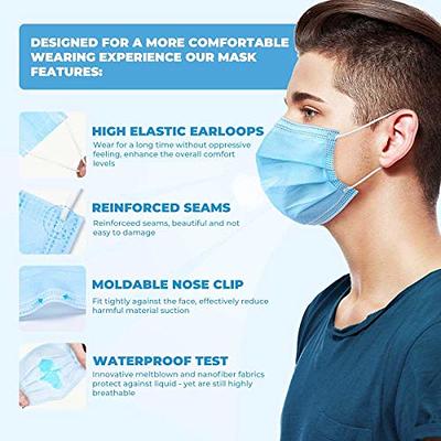 Disposable Face Mask Adult Breathable Mask with Nose Clip Ear Loop 100 Pack  Blue