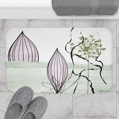 Uphome Boho Abstract Bathroom Rugs Blue Plant Non-Slip Bath Mat