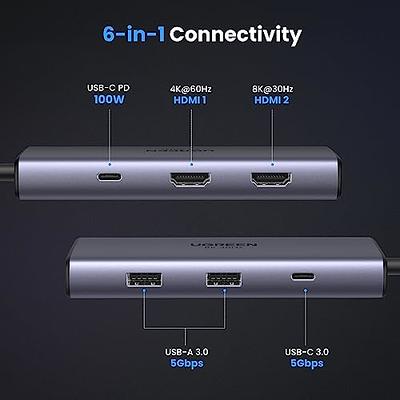 UGREEN Revodok 6 in 1 USB C Hub Dual HDMI 4K@60Hz Single 8K@30Hz 100W