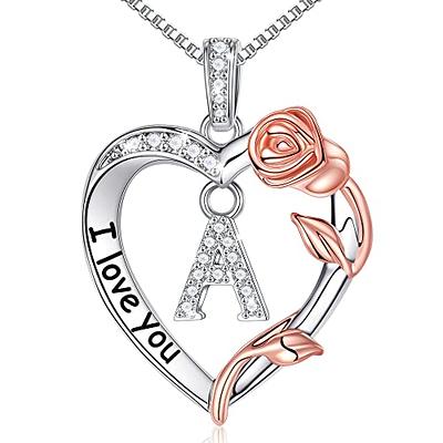 Gifts for Mom Preserved Real Rose with Necklace Gift Set, Sterling Silver Love Heart Cubic Zircon Pendant Necklace with Gift Box A, Women's, Size: One