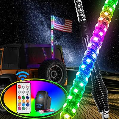 Bluetooth 5ft UTV ATV Spiral LED Whip Lights with Quick-Release Mounting Base| Kemimoto