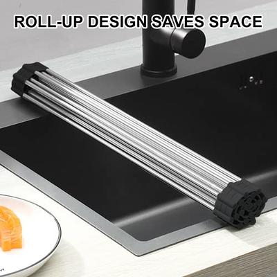 JASIWAY Dish Drying Rack Over Sink, Roll Up Dish Rack for Kitchen Counter,  Expandable 304 Stainless Steel Dish Drainers with Utensil Holder (18.5-  23.3, Black) - Yahoo Shopping