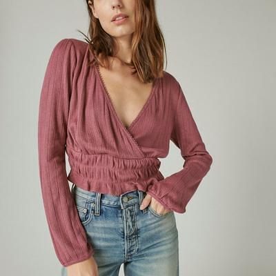 Lucky Brand Pointelle Surplice Top - Women's Clothing Tops Tees