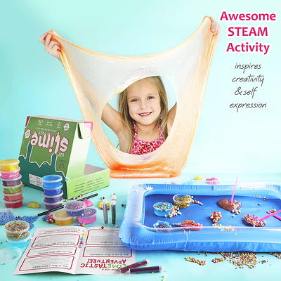 DIY Slime Kit Toy for Kids Girls Boys Ages 5-12, Glow in The Dark Glitter Slime Making Kit - Slime Supplies w/ Foam Beads Balls