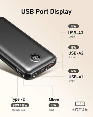 Baseus 30000mAh Portable Charger, 22.5W Power Bank Fast Charging Battery  Pack with 2 USB-A, 1 USB-C and 1 Micro USB Ports Compatible with iPhone