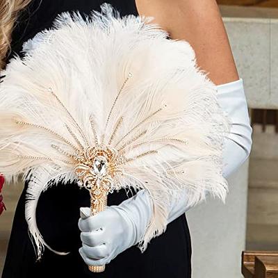 Gold Feathers Fan Bridesmaid Bridal Fan Ostrich Feather Fan Bridal