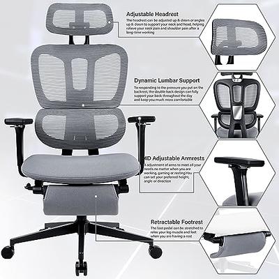 Ergonomic Mesh Office Chair with Retractable Footrest - High Back Computer  Chair, Lumbar Support, 4D Adjustable Armrest and Headrest, Durable Base 