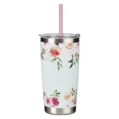 Floral Tumbler with Lid and Straw Double Wall Vacuum Stainless