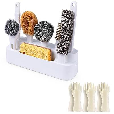 Bamboo Dish Brush Set, 4 Pcs Palm Wooden Dish Scrubber Brush