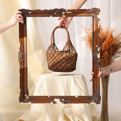 Fashion Women Woven Beach Basket Bags Boho Bamboo Handle Straw