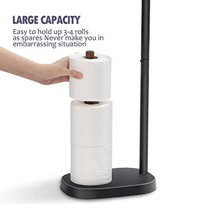 Toilet Paper Holder Stand Bathroom Toilet Paper Storage Tissue Roll Paper Reserve Holder for 3 Spare Mega Rolls-Black