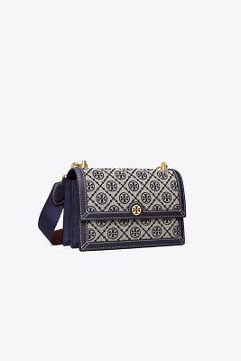 Tory Burch Women's T Monogram Jacquard Small Shoulder Bag, Tory Navy, Blue,  Print, One Size: Handbags