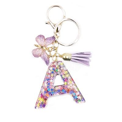 Fuqimanman2020 Glitter Letter A-Z Keychain Pink Blue Resin Alphabet Initial  Letter Pendant Accessories with Purple Tassel Glass Ball-A at   Women's Clothing store