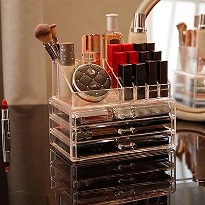 Cq acrylic Stackable Makeup Organizer With 3 Drawers,Acrylic Bathroom Organizers  Storage,Clear Storage Bins for Lipstick,Brushes,Lotions,Eyeshadow,Nail  Polish and Jewelry