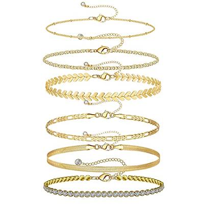 5PCS Gold Bracelets for Women, Adjustable 14K Gold Plated Wrist Chain  Ladies Gold Bracelet Set Tennis Bracelets for Women Wrist Anklet Gift (Gold)