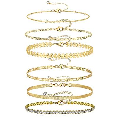 Ankle Bracelets for Women, Tennis Snake Figaro Chain Anklets for Summer,  14k Gold Plated Adjustable Beach Anklet Set, 6pcs Dainty Layered Rhinestone  Jewelry Gift for Her (6 in 1) - Yahoo Shopping