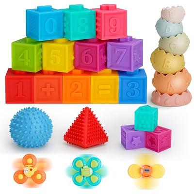 Jyusmile Baby Toys 6-12 Months, Montessori Toys for Babies 6-12 Months,  Incl Stacking Building Blocks & Soft Infant Teething Toys & Sensory Balls  for