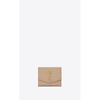 Shop Saint Laurent UPTOWN UPTOWN COMPACT WALLET IN GRAIN DE POUDRE