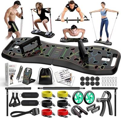 Home Workout Equipment to Help Achieve Fitness Goals, 27-in-1 Portable Gym  Exercise Equipment with Compact Push-Up Board, Resistance Bands, Ab Roller  Wheel, and Pilates Bar, Master Your Workout, Pushup Stands 